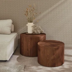 Conjunto de 2 mesas bajas redondas nido efecto roble