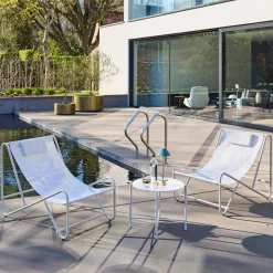 Conjunto de 2 sillones relax con mesa redonda de acero