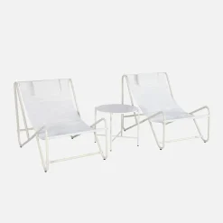 Conjunto de 2 sillones relax con mesa redonda de acero