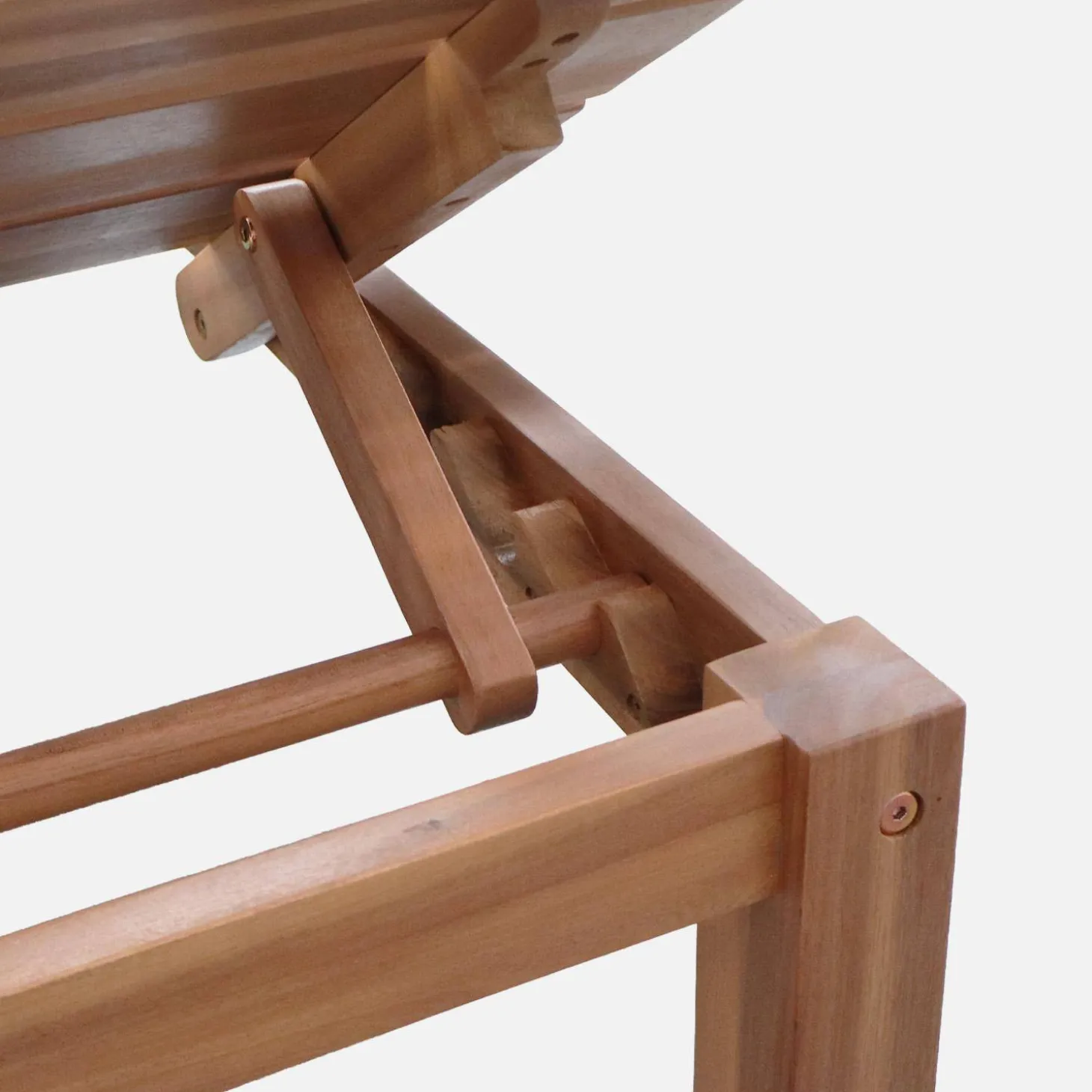 Conjunto de tumbonas modular de madera de acacia multiposición con mesas, set de 2