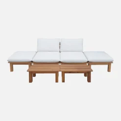 Conjunto de tumbonas modular de madera de acacia multiposición con mesas, set de 2