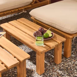 Conjunto de tumbonas modular de madera de acacia multiposición con mesas, set de 2