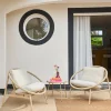 Conjunto de jardín con 2 sillones de ratán y mesa de acero, 2 plazas