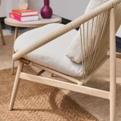Conjunto de jardín con 2 sillones de ratán y mesa de acero, 2 plazas