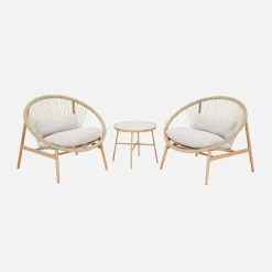 Conjunto de jardín con 2 sillones de ratán y mesa de acero, 2 plazas