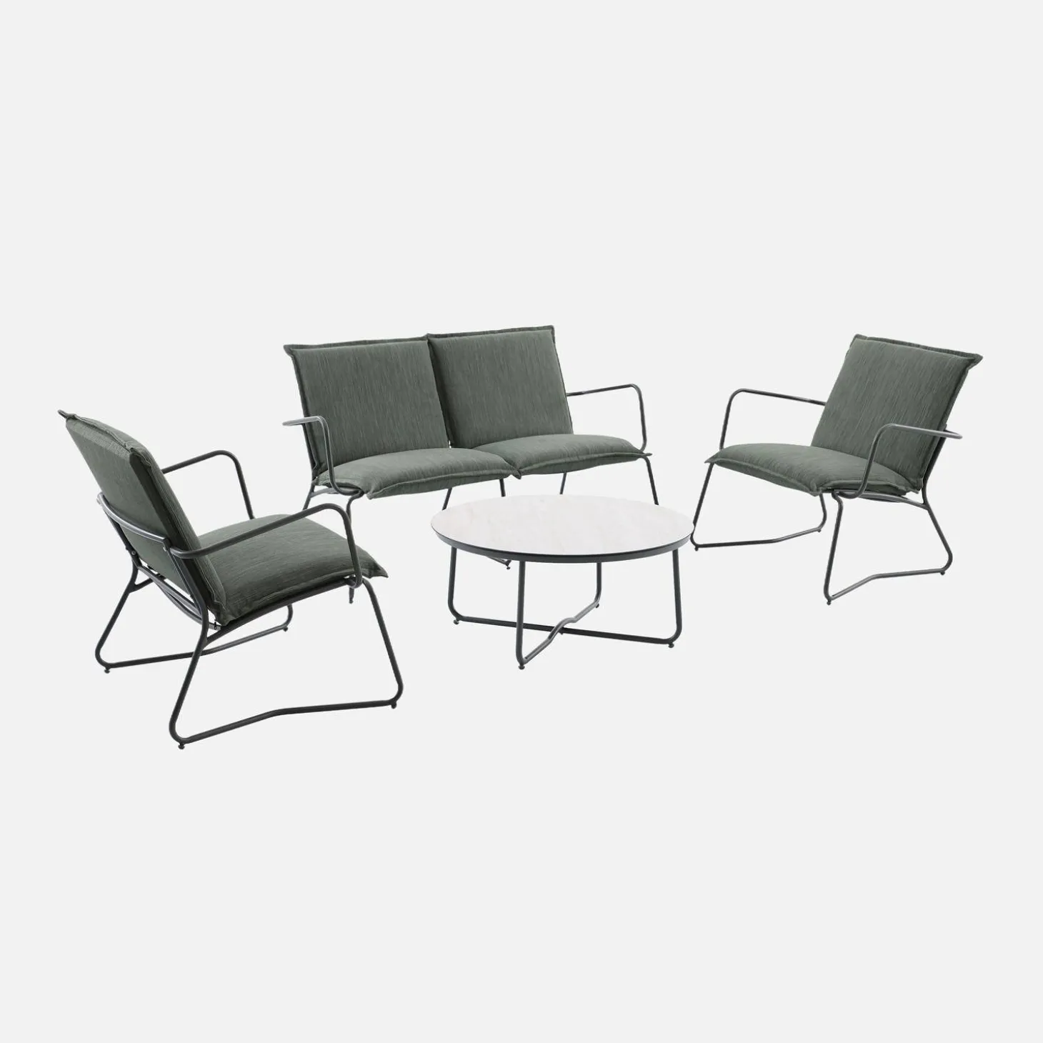 Conjunto de jardín de acero, vidrio y textileno, 4 plazas