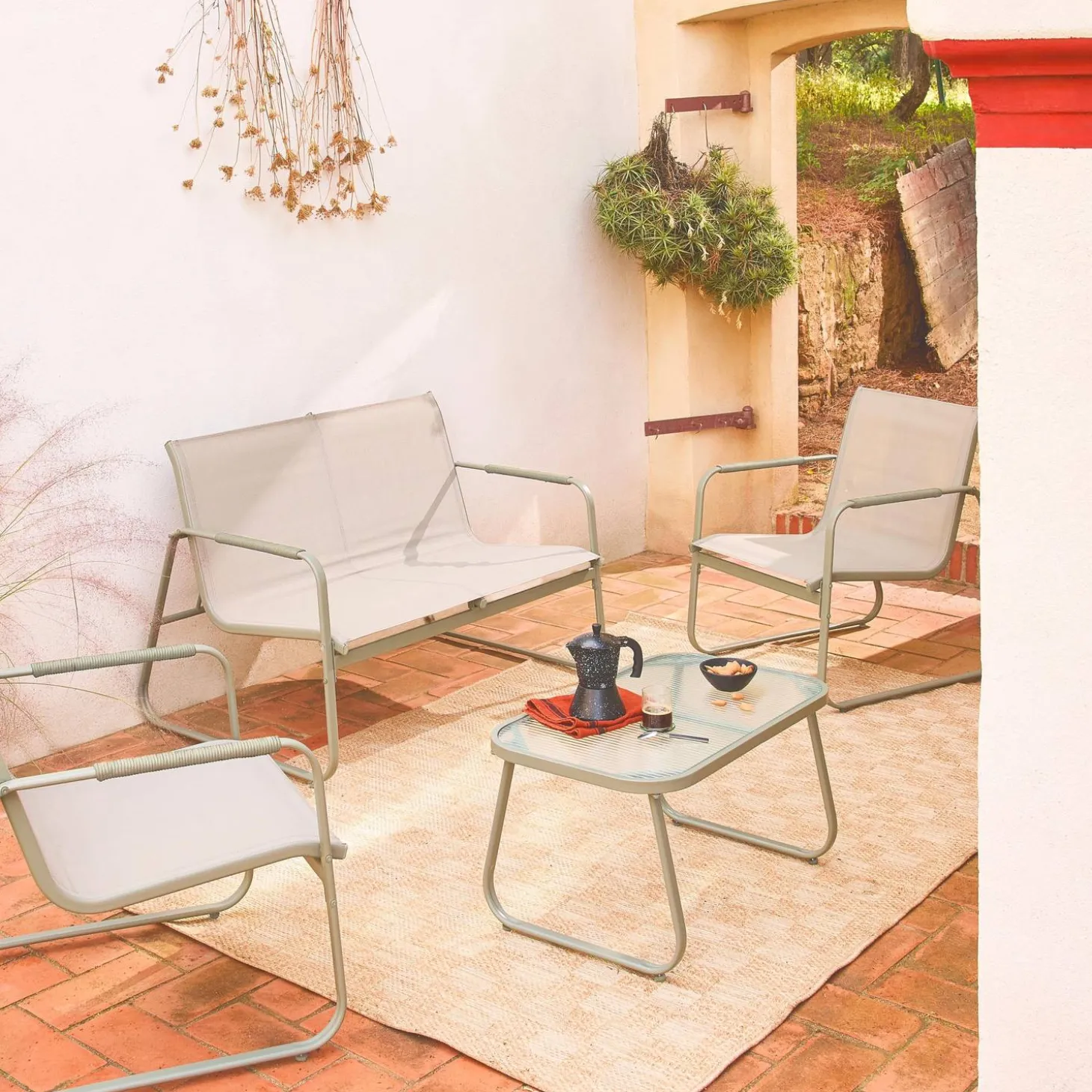 Conjunto de jardín de acero, 4 plazas
