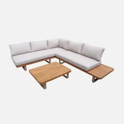 Conjunto de jardín de esquina de madera de acacia y aluminio, 5 plazas