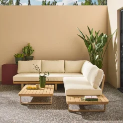 Conjunto de jardín de esquina de madera de acacia y aluminio, 5 plazas