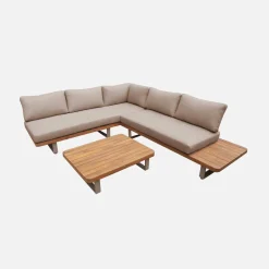Conjunto de jardín de esquina de madera de acacia y aluminio, 5 plazas