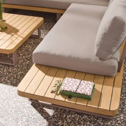 Conjunto de jardín de esquina de madera de acacia y aluminio, 5 plazas