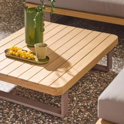 Conjunto de jardín de esquina de madera de acacia y aluminio, 5 plazas