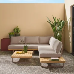 Conjunto de jardín de esquina de madera de acacia y aluminio, 5 plazas