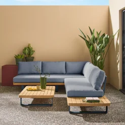 Conjunto de jardín de esquina de madera de acacia y aluminio, 5 plazas
