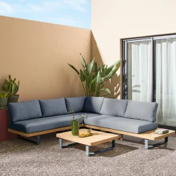 Conjunto de jardín de esquina de madera de acacia y aluminio, 5 plazas