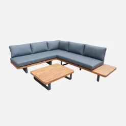 Conjunto de jardín de esquina de madera de acacia y aluminio, 5 plazas