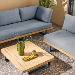 Conjunto de jardín de esquina de madera de acacia y aluminio, 5 plazas