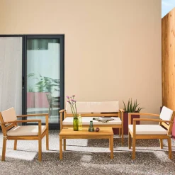 Conjunto de jardín de madera de acacia, 4 plazas