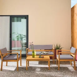 Conjunto de jardín de madera de acacia, 4 plazas