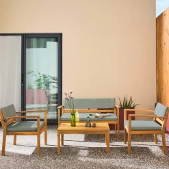 Conjunto de jardín de madera de acacia, 4 plazas