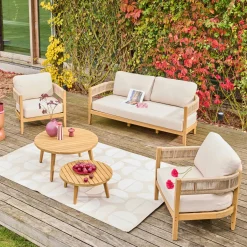 Conjunto de jardín de madera de acacia y cuerdas, 4 plazas