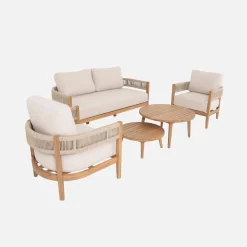 Conjunto de jardín de madera de acacia y cuerdas, 4 plazas