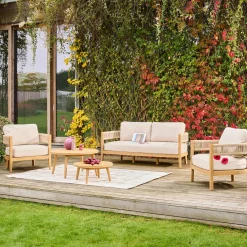 Conjunto de jardín de madera de acacia y cuerdas, 4 plazas