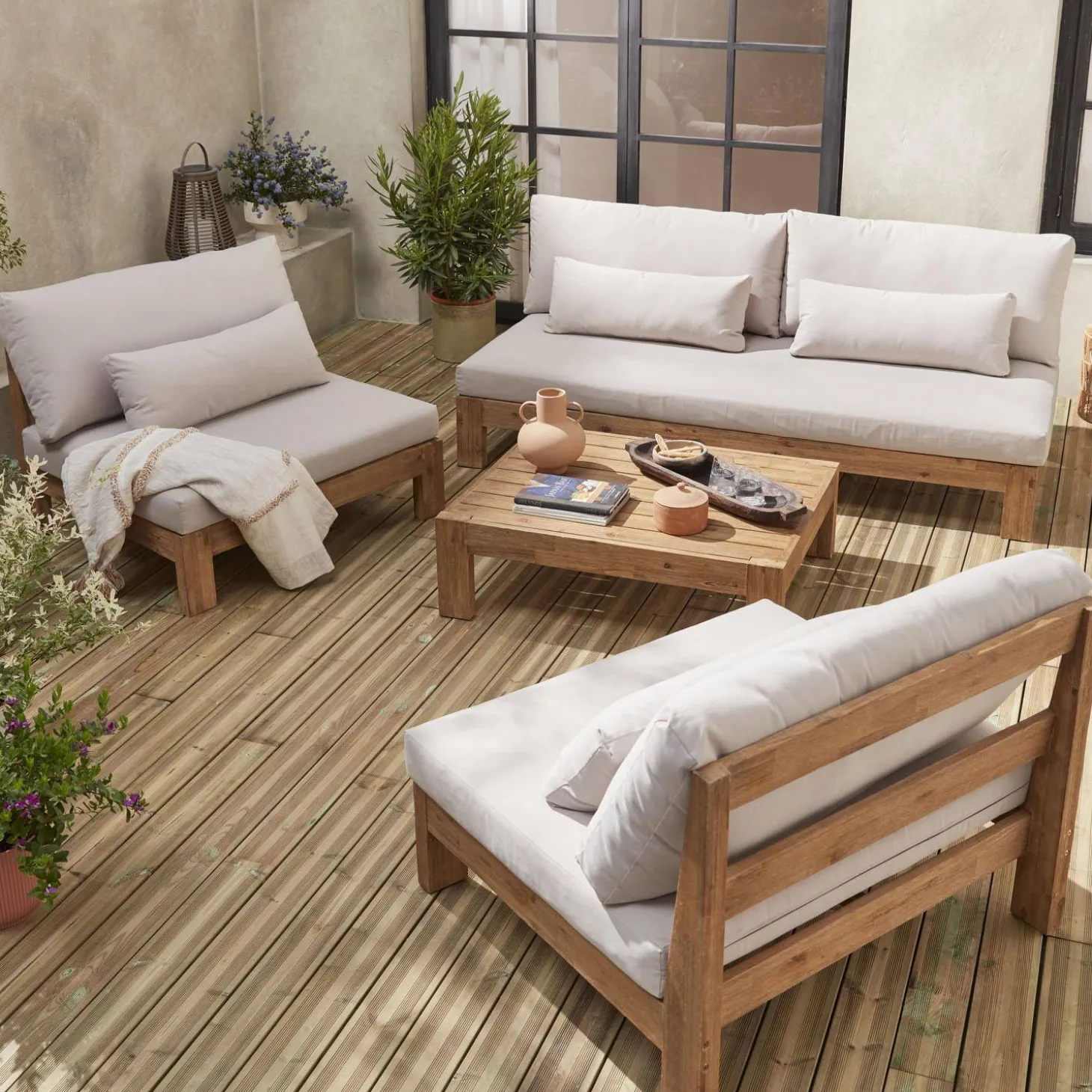 Conjunto de jardín de madera, 5 plazas