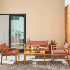 Conjunto de jardín de madera de acacia, 4 plazas