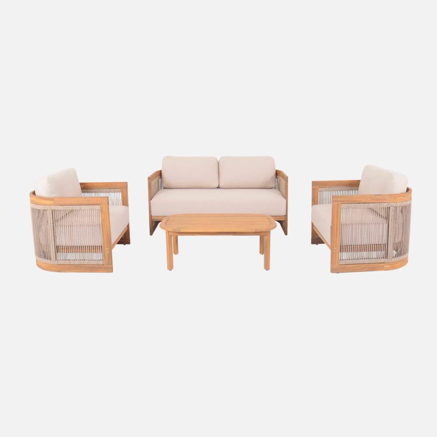 Conjunto de jardín de madera de acacia y cuerdas, 4 plazas