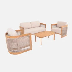 Conjunto de jardín de madera de acacia y cuerdas, 4 plazas