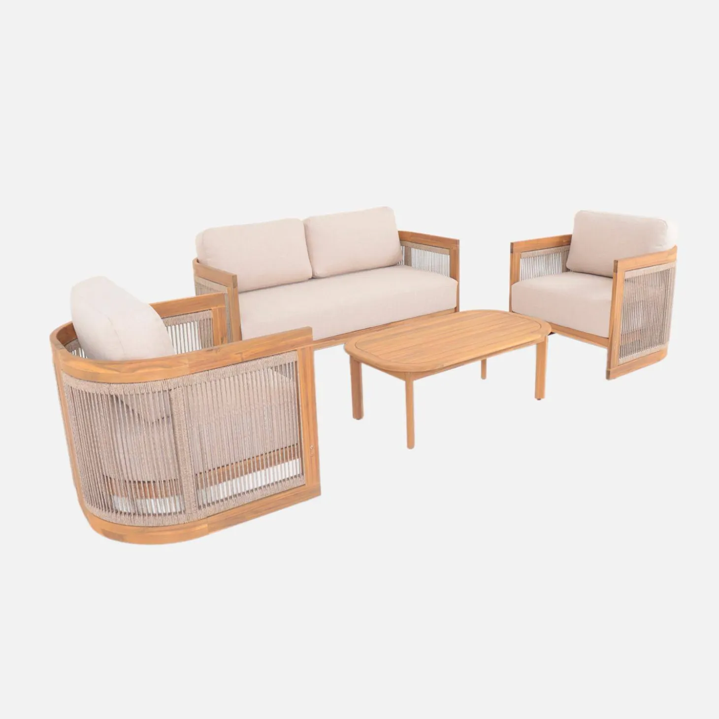 Conjunto de jardín de madera de acacia y cuerdas, 4 plazas
