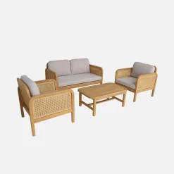 Conjunto de jardín de madera de acacia y rejilla, 4 plazas