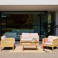 Conjunto de jardín de madera de acacia y rejilla, 4 plazas