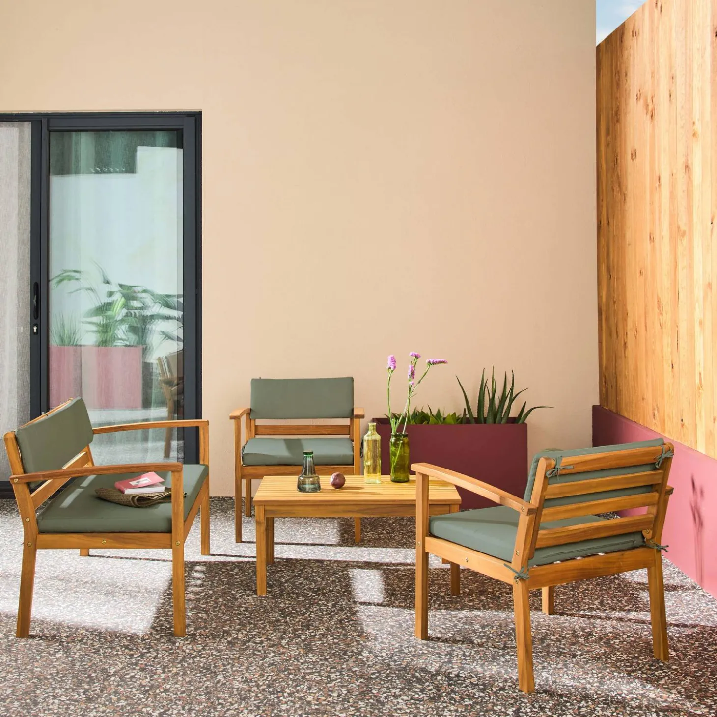 Conjunto de jardín de madera de acacia, 4 plazas