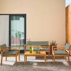 Conjunto de jardín de madera de acacia, 4 plazas