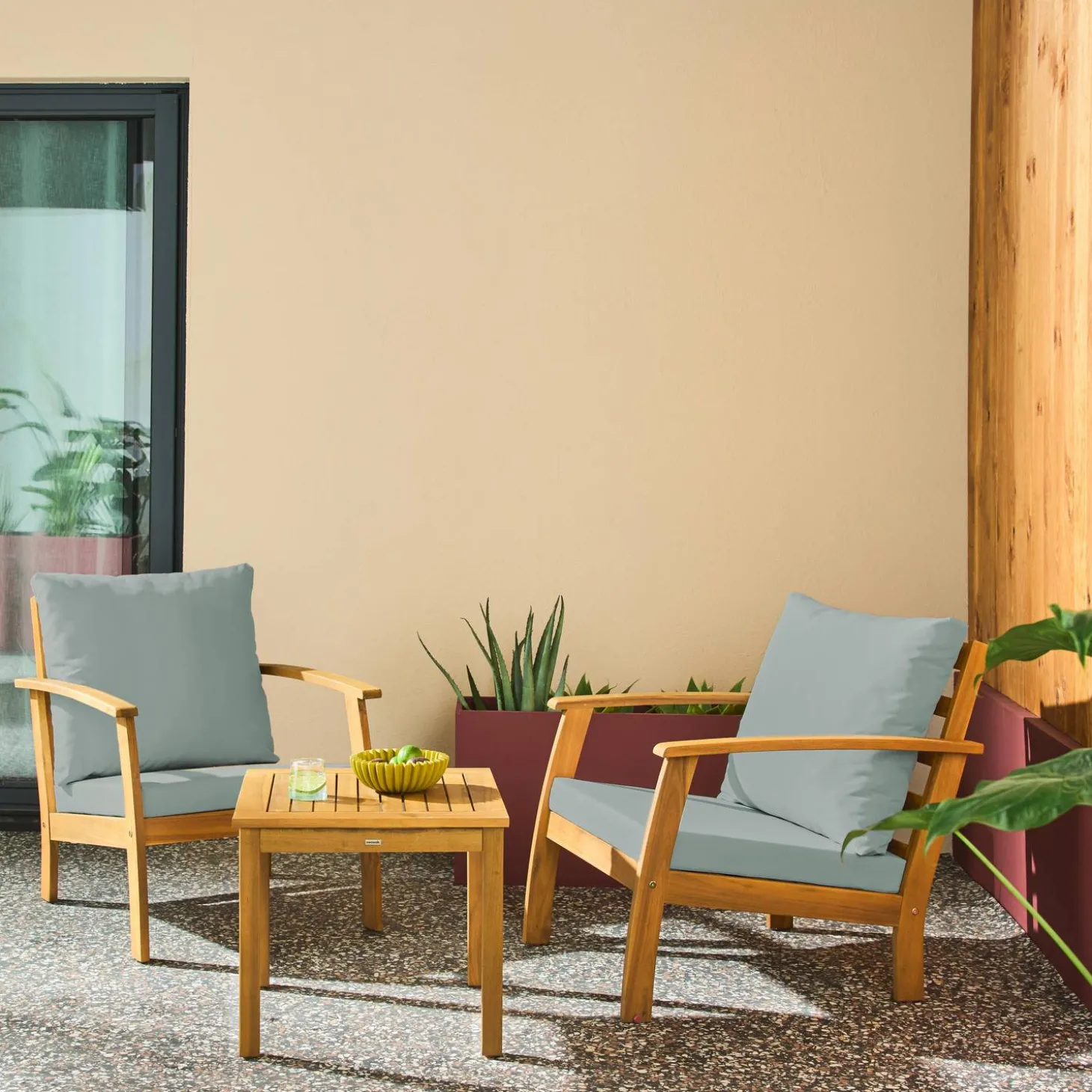Conjunto de jardín de madera de acacia, 2 plazas