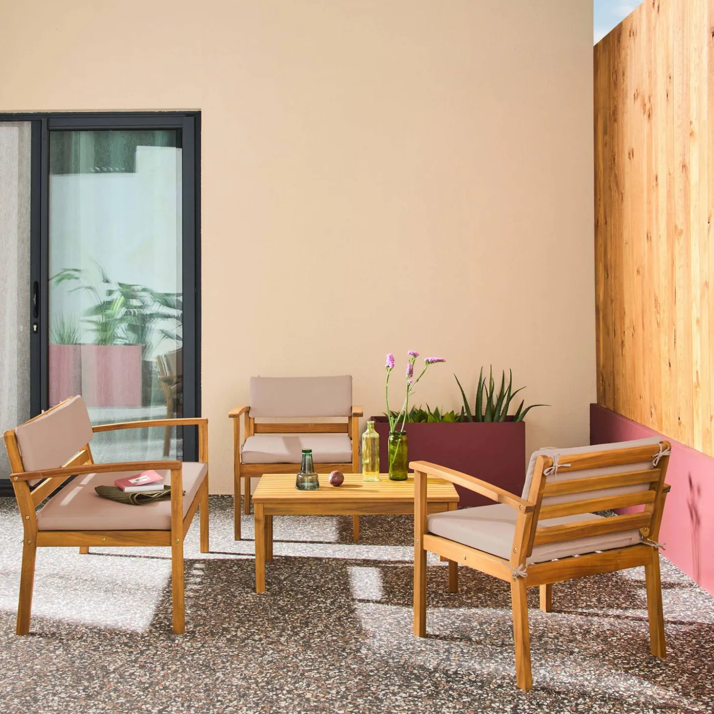 Conjunto de jardín de madera de acacia, 4 plazas
