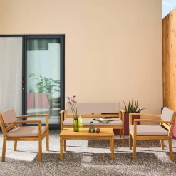 Conjunto de jardín de madera de acacia, 4 plazas