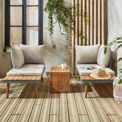 Conjunto de jardín en aluminio y en madera de acacia, 4 plazas