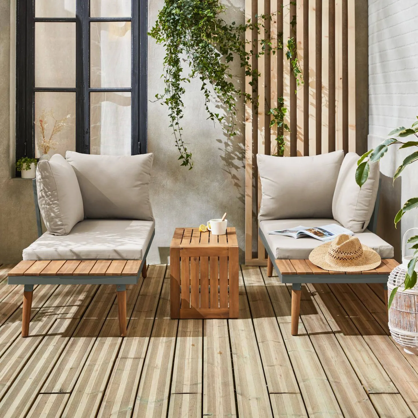 Conjunto de jardín en aluminio y en madera de acacia, 4 plazas