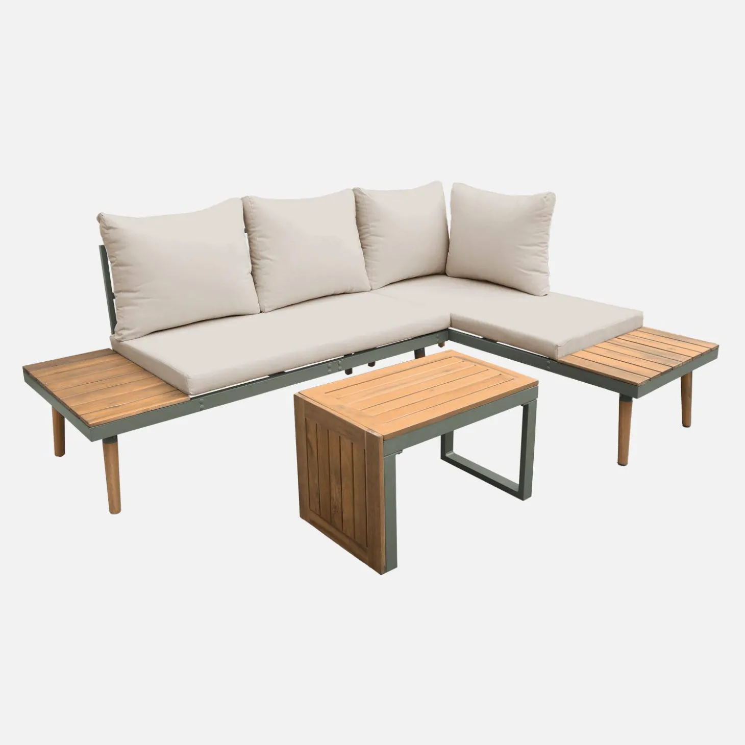 Conjunto de jardín en aluminio y en madera de acacia, 4 plazas