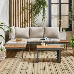 Conjunto de jardín en aluminio y en madera de acacia, 4 plazas