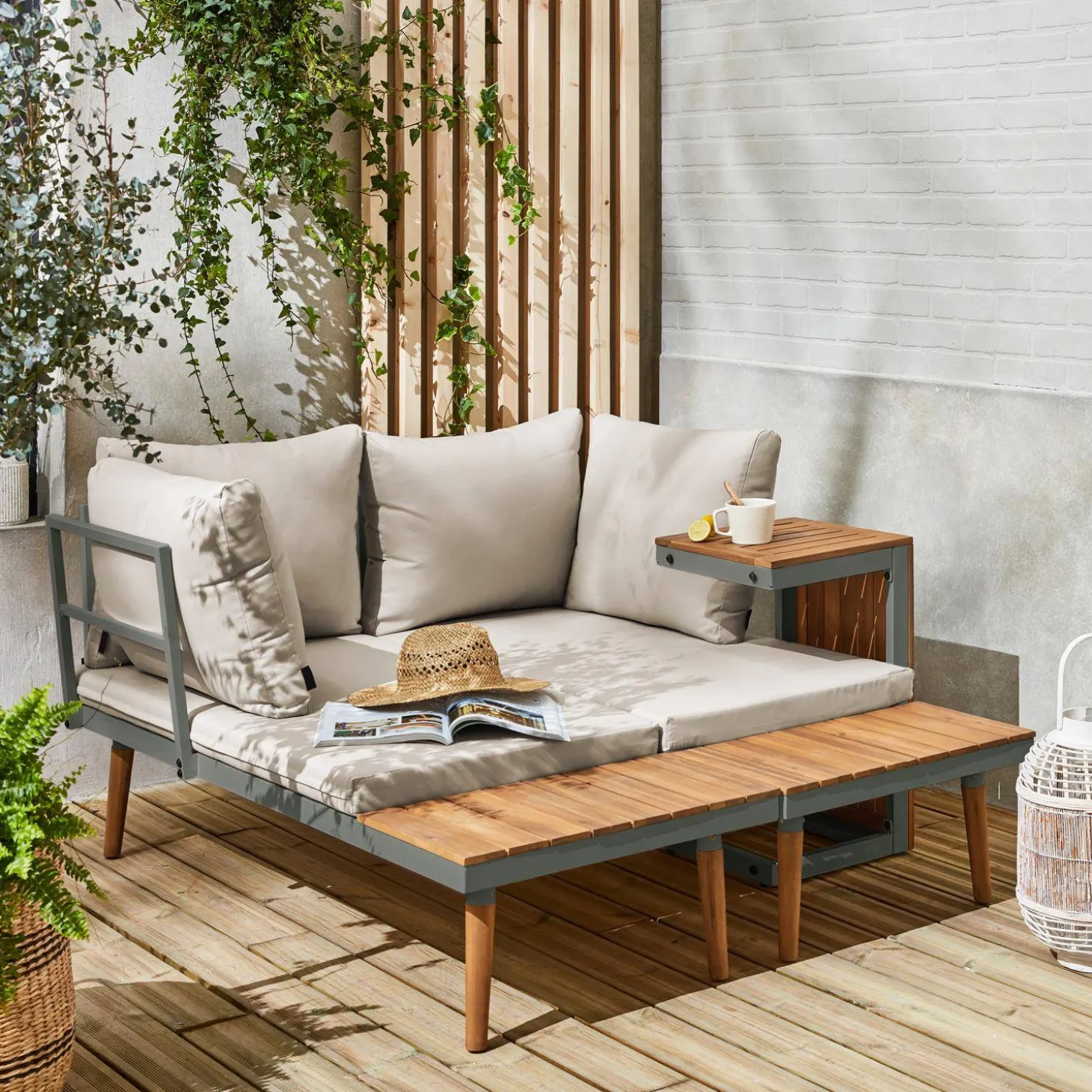 Conjunto de jardín en aluminio y en madera de acacia, 4 plazas