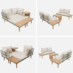 Conjunto de jardín en aluminio y en madera de acacia, 4 plazas