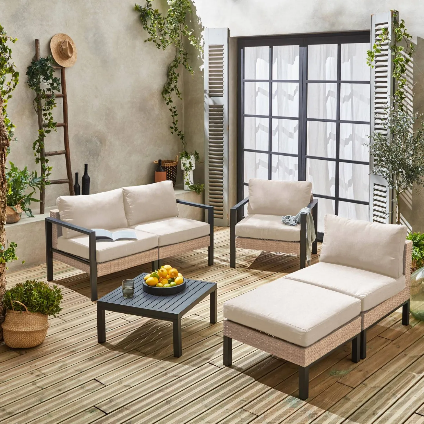 Conjunto de jardín en aluminio y resina, 5 plazas