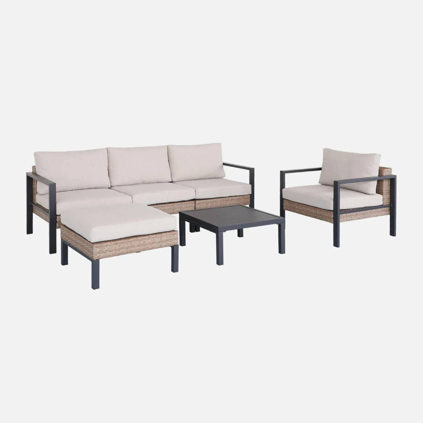 Conjunto de jardín en aluminio y resina, 5 plazas