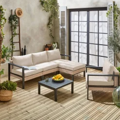 Conjunto de jardín en aluminio y resina, 5 plazas