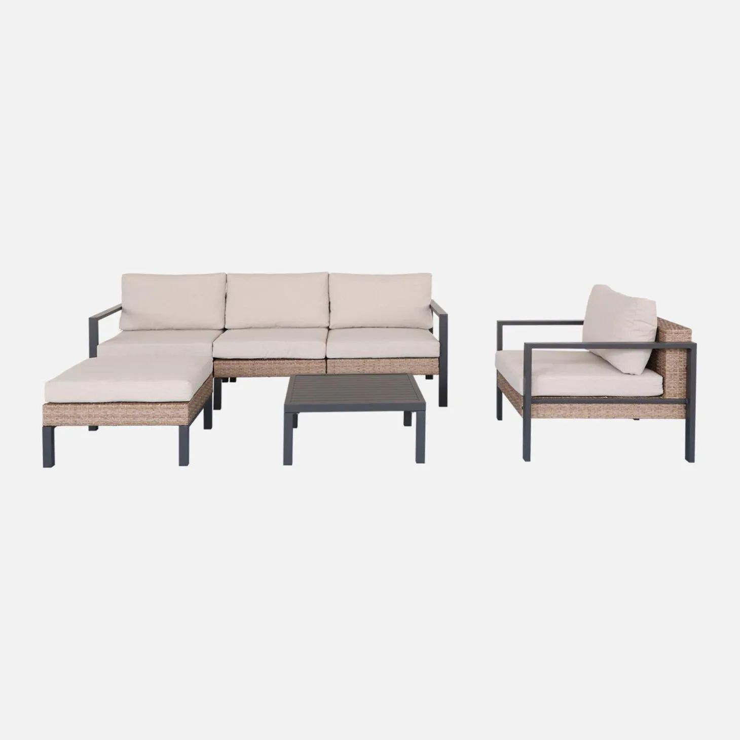 Conjunto de jardín en aluminio y resina, 5 plazas