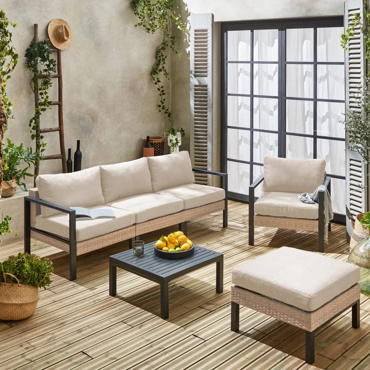 Conjunto de jardín en aluminio y resina, 5 plazas
